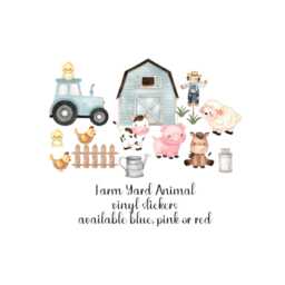 Farm Animal Wall Stickers -Red, Pink Or Blue Tractor Nursery Matte Gloss Finish - thumbnail 1