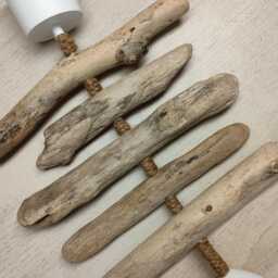 Driftwood & Linen Pendant Light, 30 cm - French Handcrafted Chandelier Natural Bedroom Entryway Decor Seaside Lighting - thumbnail 3