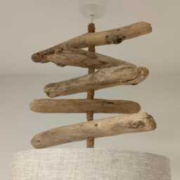 Driftwood & Linen Pendant Light, 30 cm - French Handcrafted Chandelier Natural Bedroom Entryway Decor Seaside Lighting - thumbnail 4