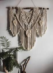Large Macrame Backdrop, Beige Wall Hanging With Feathers, Mural Tassels, Wall Decor, Home Decor, Boho Gift Idea