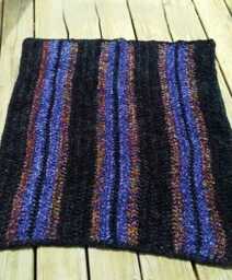 Hand Crocheted Black & Blue Striped 32 X36 Inch Chenille Area Rug For The Home - thumbnail 1