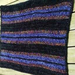 Hand Crocheted Black & Blue Striped 32 X36 Inch Chenille Area Rug For The Home - thumbnail 2