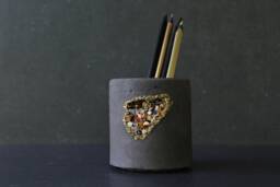 Gem Stone Concrete Pen Holder, Luxury Charcoal Desk Organizer, Industrial Chic Decor - Geode Collection - thumbnail 1