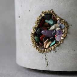 Gem Stone Concrete Pen Holder, Luxury Charcoal Desk Organizer, Industrial Chic Decor - Geode Collection - thumbnail 4