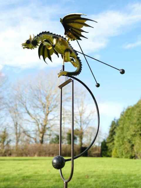 Rocking Balancing Golden Dragon Garden Ornament Decoration Flying Rocker Stake - image 1