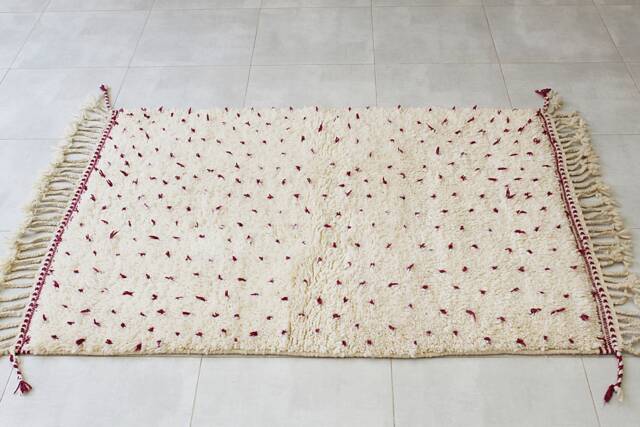 Authentic Moroccan Rug With Imperial Purple Dots - Beni Ourain Berber Bohemian 100% Hand Woven Wool - image 1