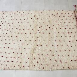 Authentic Moroccan Rug With Imperial Purple Dots - Beni Ourain Berber Bohemian 100% Hand Woven Wool - thumbnail 2