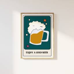 Enjoy A Cold Beer Tarot Card Style Print - Pint, Funky Retro Home Wall Art, Fun Card, Bold Colourful Cool Quote Print, 90S Trendy Art - thumbnail 1