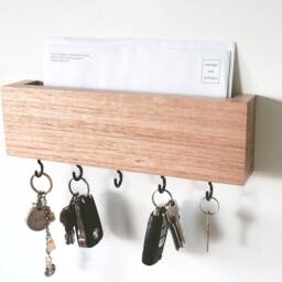 Mail & Key Holder With Black Hooks - Entryway Rack, Housewarming Gift - thumbnail 3