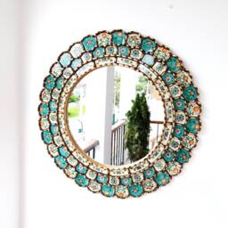 "Peruvian Mirrors "" Harmonious Rectangular Turquoise Silver Antique 72cm "