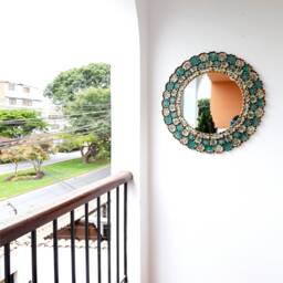 "Peruvian Mirrors "" Harmonious Rectangular Turquoise Silver Antique 72cm " - thumbnail 3