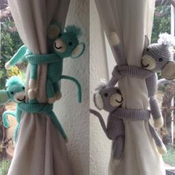 Crochet Monkey Curtain Tie Backs, Nursery Decor, Baby Gift - thumbnail 2