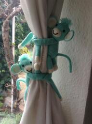 Crochet Monkey Curtain Tie Backs, Nursery Decor, Baby Gift