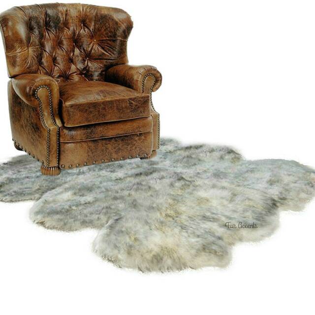 Handmade Faux Fur Area Rug - Arctic Wolf Shag Sheepskin Throw - image 1