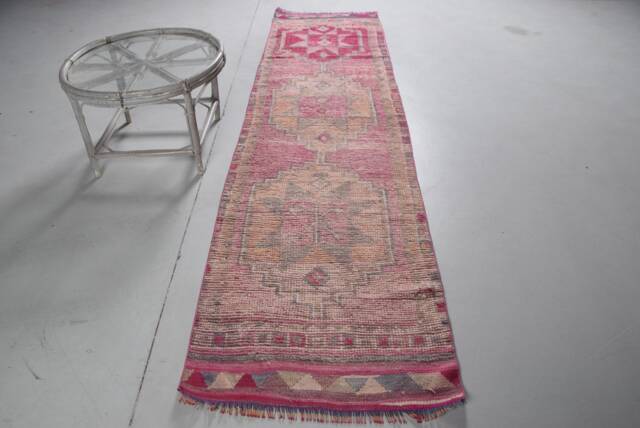 2.7x10.3 Ft Area Rug, Vintage Rugs For Indoor, , Anatolian Rugs, Turkish Pink Bedroom Herki Handmade Kitchen - image 1
