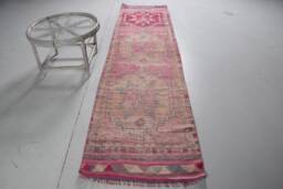 2.7x10.3 Ft Area Rug, Vintage Rugs For Indoor, , Anatolian Rugs, Turkish Pink Bedroom Herki Handmade Kitchen - thumbnail 1
