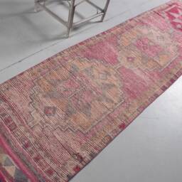 2.7x10.3 Ft Area Rug, Vintage Rugs For Indoor, , Anatolian Rugs, Turkish Pink Bedroom Herki Handmade Kitchen - thumbnail 2