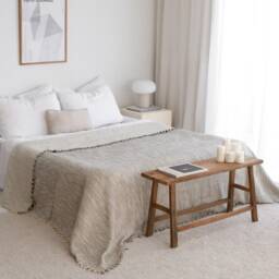 Oversize Cotton Bedspread, Organic Throw Blanket, Turkish Bed Cover, Grey Striped Boho Blanket - thumbnail 1