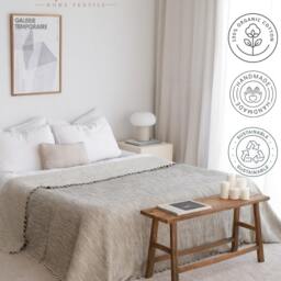 Oversize Cotton Bedspread, Organic Throw Blanket, Turkish Bed Cover, Grey Striped Boho Blanket - thumbnail 2