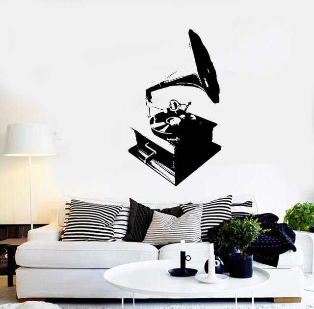 Wall Vinyl Music Gramophone Retro Songs Guaranteed Quality Decal Mural Art 1557Dz - image 1