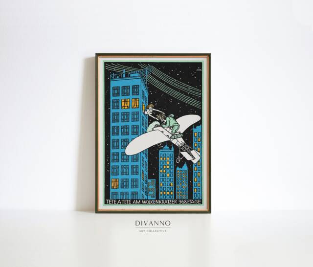 Moriz Jung Vintage Airplane Print, Cityscape Wall Art - image 1