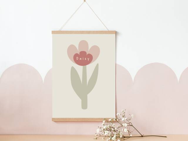 Personalised Dusty Pink Flower Print For Girls Bedroom, Nursery Or Playroom - Print Only - image 1