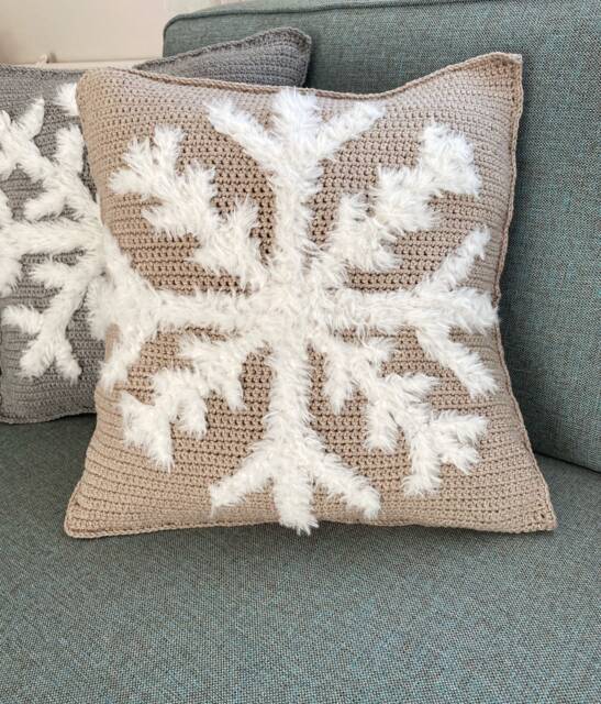 Custom Fluffy Snowflake Throw Pillow, Crochet Cushion Cover, Unique Christmas Pillowcase, Winter Home Decor, Snowy Knit Sofa Pillow Gift - image 1