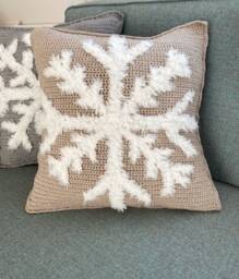 Custom Fluffy Snowflake Throw Pillow, Crochet Cushion Cover, Unique Christmas Pillowcase, Winter Home Decor, Snowy Knit Sofa Pillow Gift - thumbnail 1