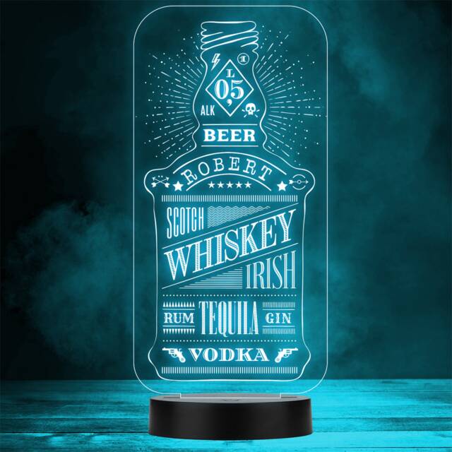 Whiskey Bottle Alcohol Lettering Home Bar Man Cave Colour Change Night Light - image 1