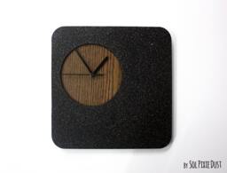 Black Granite Concrete & Wood Wall Clock/Modern Square With Textured Contemporary Art Minimalist Home Deco