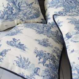 Toile De Jouy Cushion Cover - Blue Offwhite Classic French Cotton Fabric For Timeless Interiors - thumbnail 2
