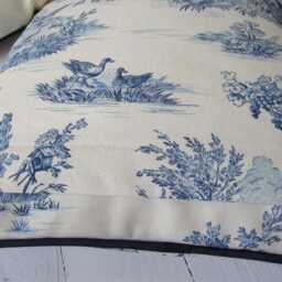 Toile De Jouy Cushion Cover - Blue Offwhite Classic French Cotton Fabric For Timeless Interiors - thumbnail 4