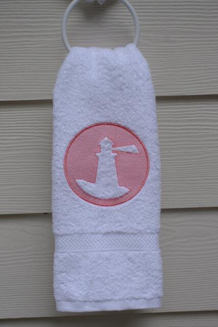 Embossed Embroidered Lighthouse Bath Hand Towel - 16x30 Beach Decor House - image 1
