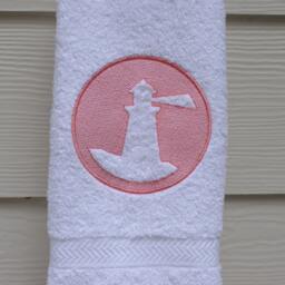 Embossed Embroidered Lighthouse Bath Hand Towel - 16x30 Beach Decor House - thumbnail 2