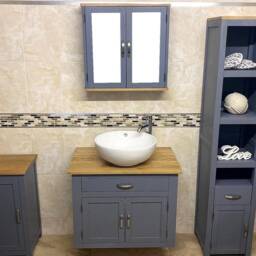 Bathroom Wall Hung Vanity Cabinet Painted Grey Unit - Solid Oak Top Ceramic Basin Choice 502Gwcbc - thumbnail 3