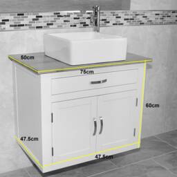 Bathroom Wall Hung Vanity Cabinet Painted Grey Unit - Solid Oak Top Ceramic Basin Choice 502Gwcbc - thumbnail 4
