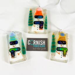 Fused Glass Snowman Decoration - Christmas Decoration, Snowman Cornish - thumbnail 2