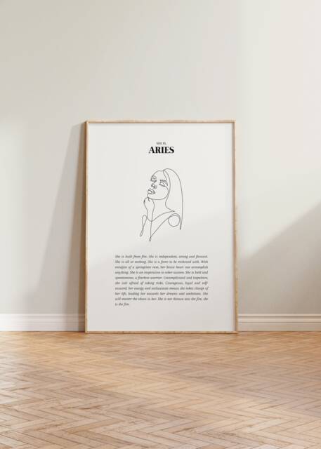 She Is Aries Print, Gemini Zodiac Gift, Astrology Star Sign Wall Art Neutral, Poster, Gift - image 1