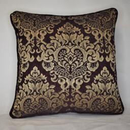 Brown Gold Embroidered Chenille Decorative Throw Pillow With Piping For Sofa Made in Usa - thumbnail 4