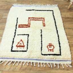 Hand-Knotted Wool Berber Rug - Cream Tribal Totems, Geometric Boho Area - thumbnail 2