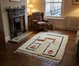 Hand-Knotted Wool Berber Rug - Cream Tribal Totems, Geometric Boho Area - thumbnail 1