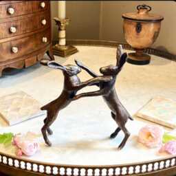 Come Box With Us a Majestic Solid Bronze Sculpture Of Boxing Hares Made in The UK Burnished Bronze Highlights & A Lovely Patina - thumbnail 4