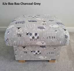 Handcrafted Baa Sheep Fabric Storage Footstool Ottoman Hassock Blue Red Grey Lilac Patchwork - thumbnail 1