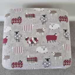 Handcrafted Baa Sheep Fabric Storage Footstool Ottoman Hassock Blue Red Grey Lilac Patchwork - thumbnail 4