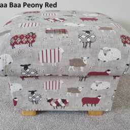 Handcrafted Baa Sheep Fabric Storage Footstool Ottoman Hassock Blue Red Grey Lilac Patchwork - thumbnail 3