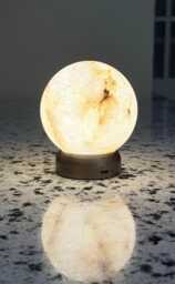 Vintage Alabaster Moon Lamp Natural Stone Brass-Tone Base10cm Rechargeable Night Light - thumbnail 1