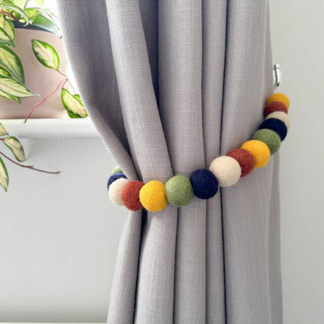 Safari Jungle Felt Ball Curtain Tie Backs - Pom Hold Custom Ties Nursery Decor Baby Gift Colourful Pull - image 1