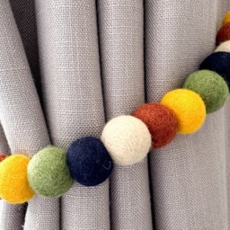 Safari Jungle Felt Ball Curtain Tie Backs - Pom Hold Custom Ties Nursery Decor Baby Gift Colourful Pull - thumbnail 3