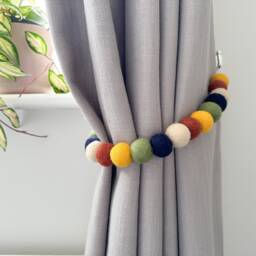 Safari Jungle Felt Ball Curtain Tie Backs - Pom Hold Custom Ties Nursery Decor Baby Gift Colourful Pull - thumbnail 1