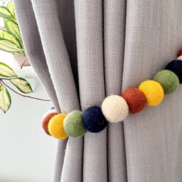 Safari Jungle Felt Ball Curtain Tie Backs - Pom Hold Custom Ties Nursery Decor Baby Gift Colourful Pull - thumbnail 2